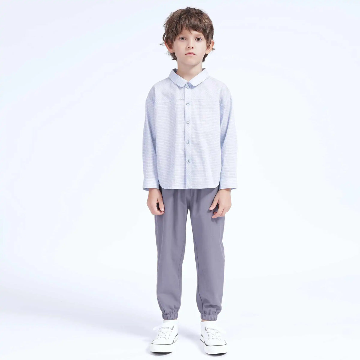 Striped Casual Shirt For Boys 130 | 7-8Y Gray Blue Checks Image