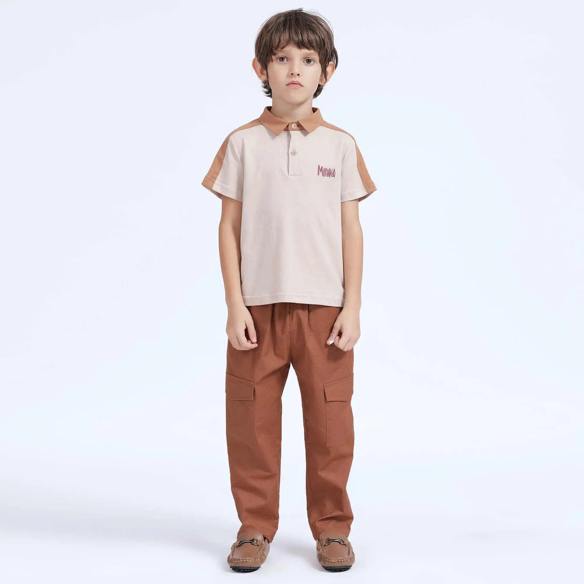 Embroidery Casual Polo Shirt For Boys 120 | 5-6Y Beige Image