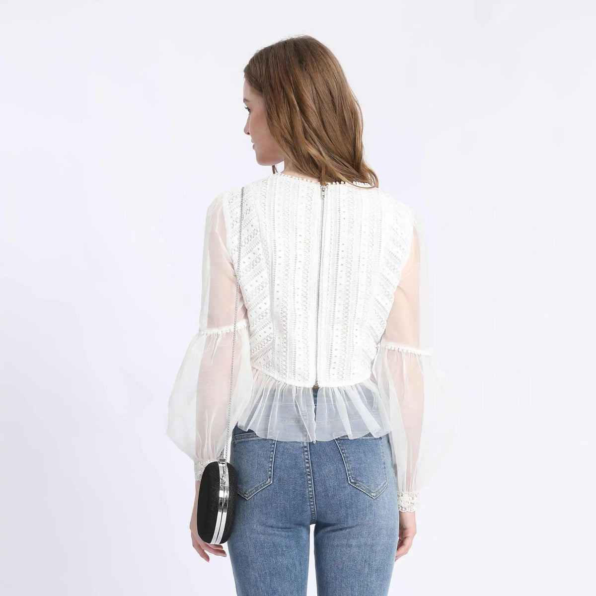 laced Fashion Blouse For Women M White M,50,96,60, Image