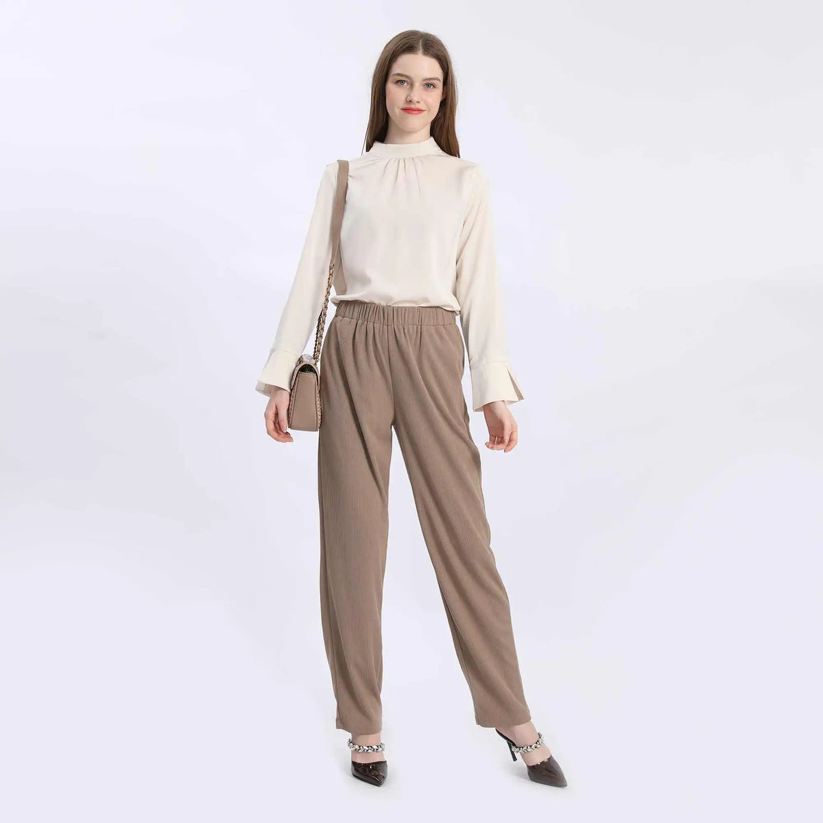 Plain Fashion Blouse For Women S Beige Image