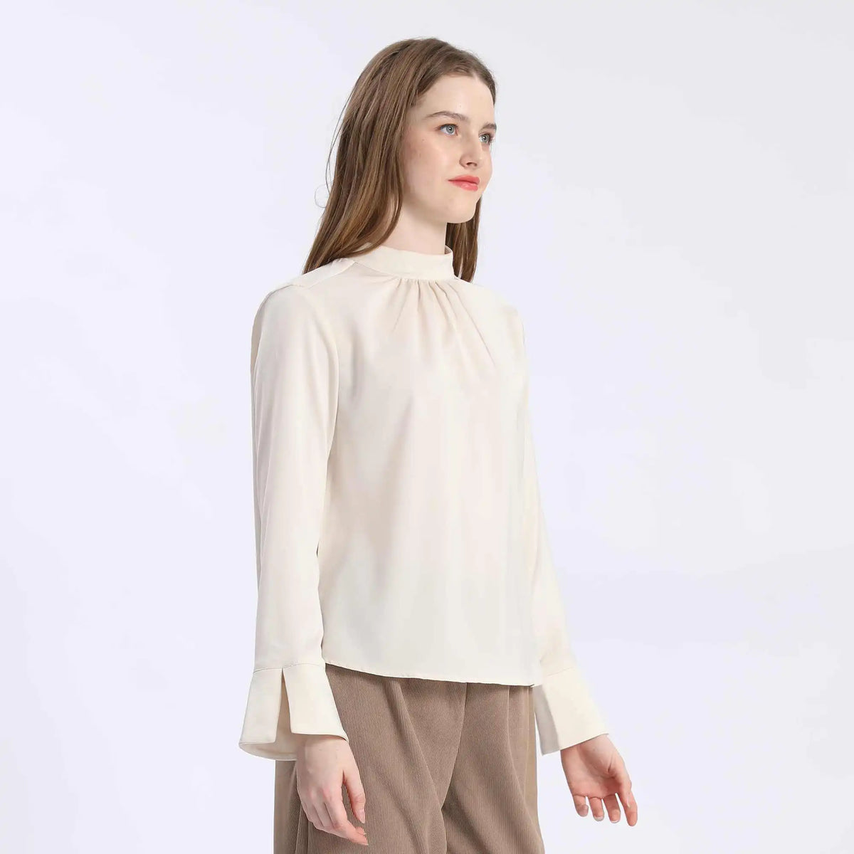 Plain Fashion Blouse For Women L Beige Image