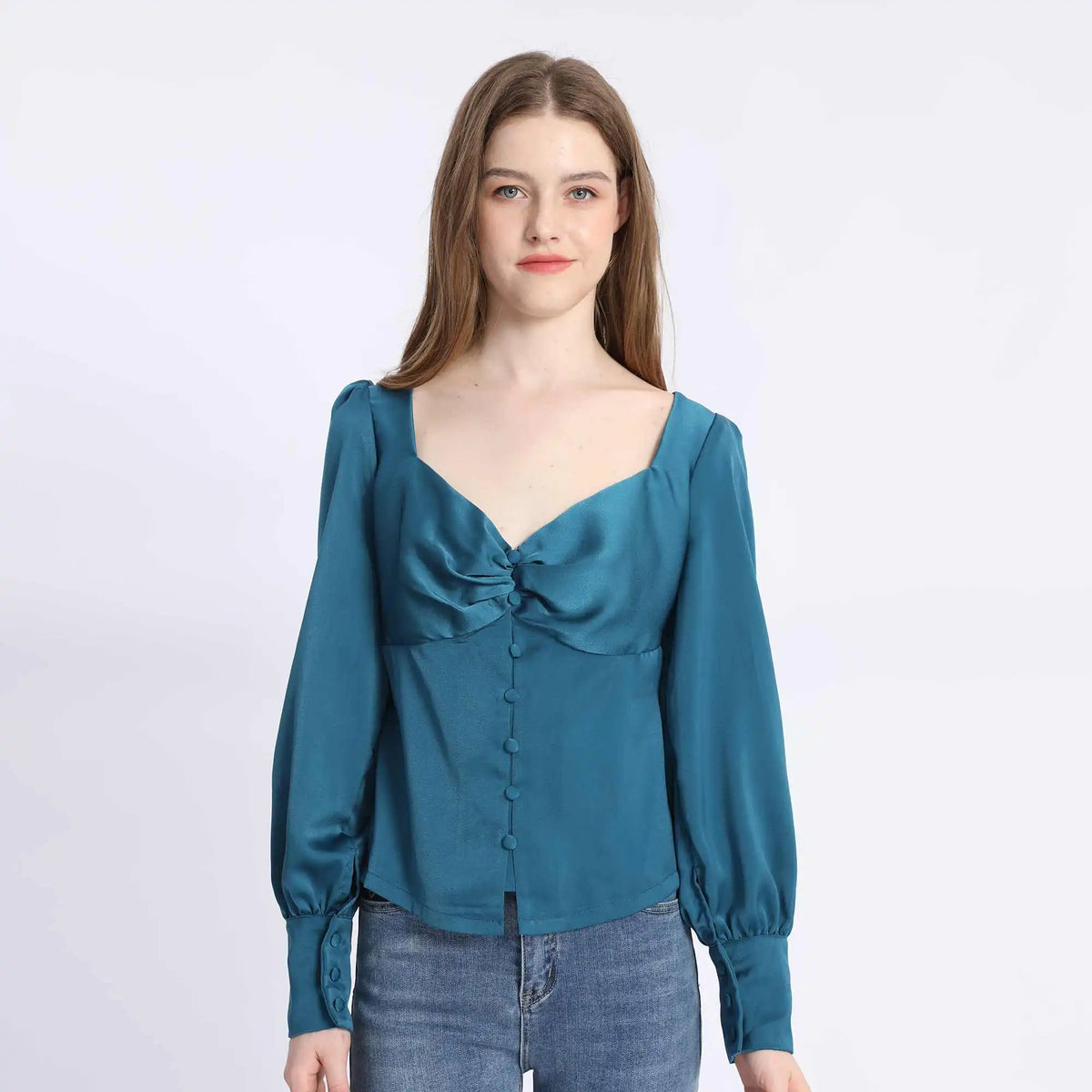 Plain Fashion Blouse For Women S Malachite Blue S,51,90,61, Image