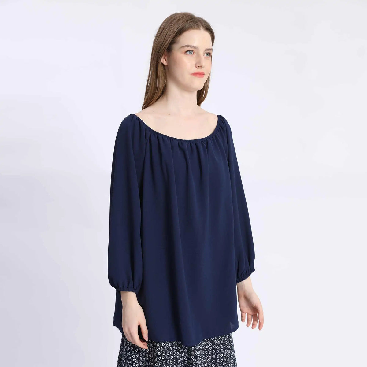 Plain Fashion Blouse For Women XL Navy XL,62,108,55, Image