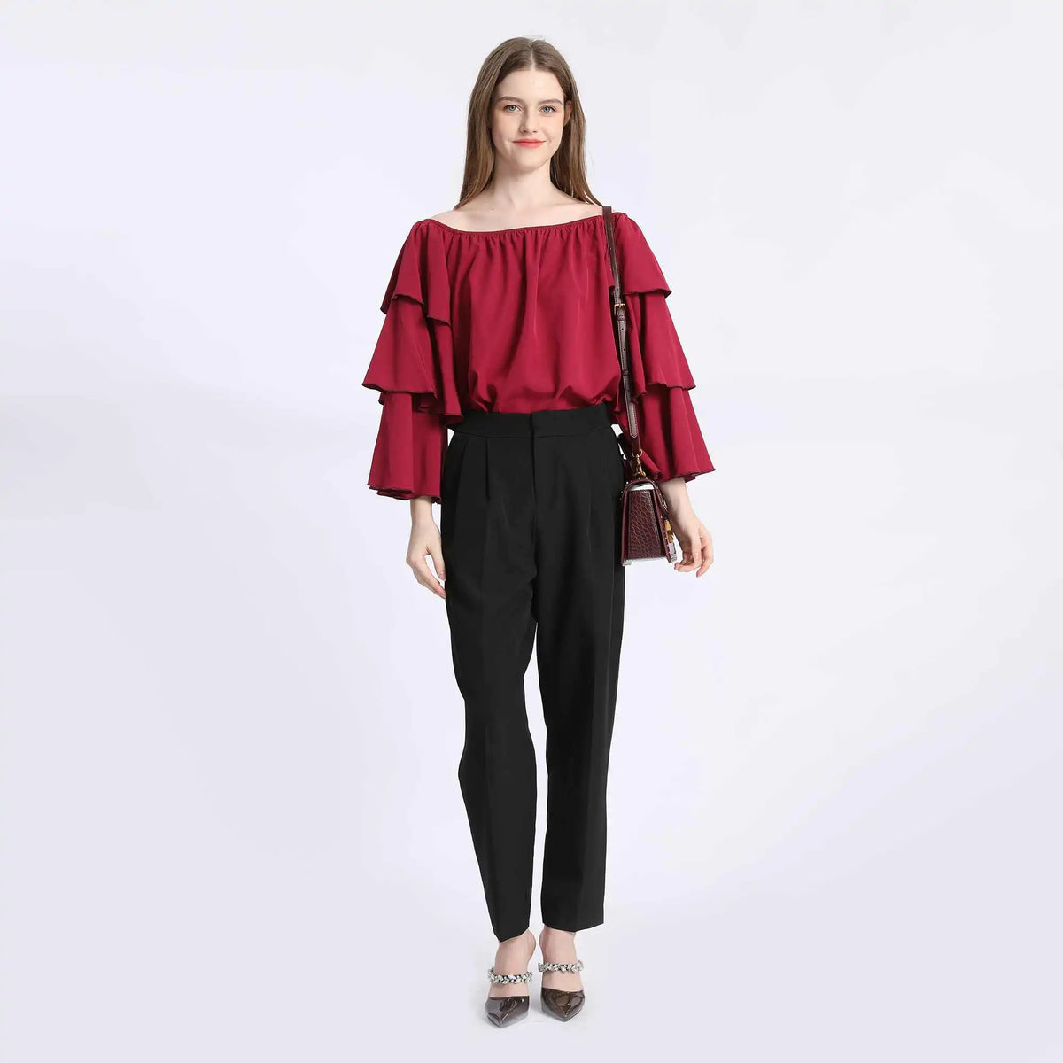 Plain Fashion Blouse For Women L Maroon L,59,104,52, Image