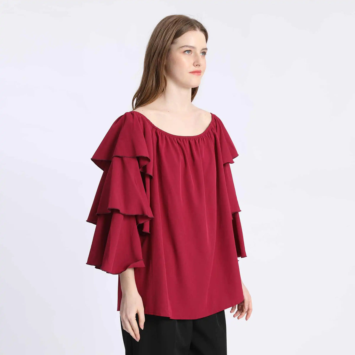 Plain Fashion Blouse For Women XL Maroon XL,60,108,53, Image