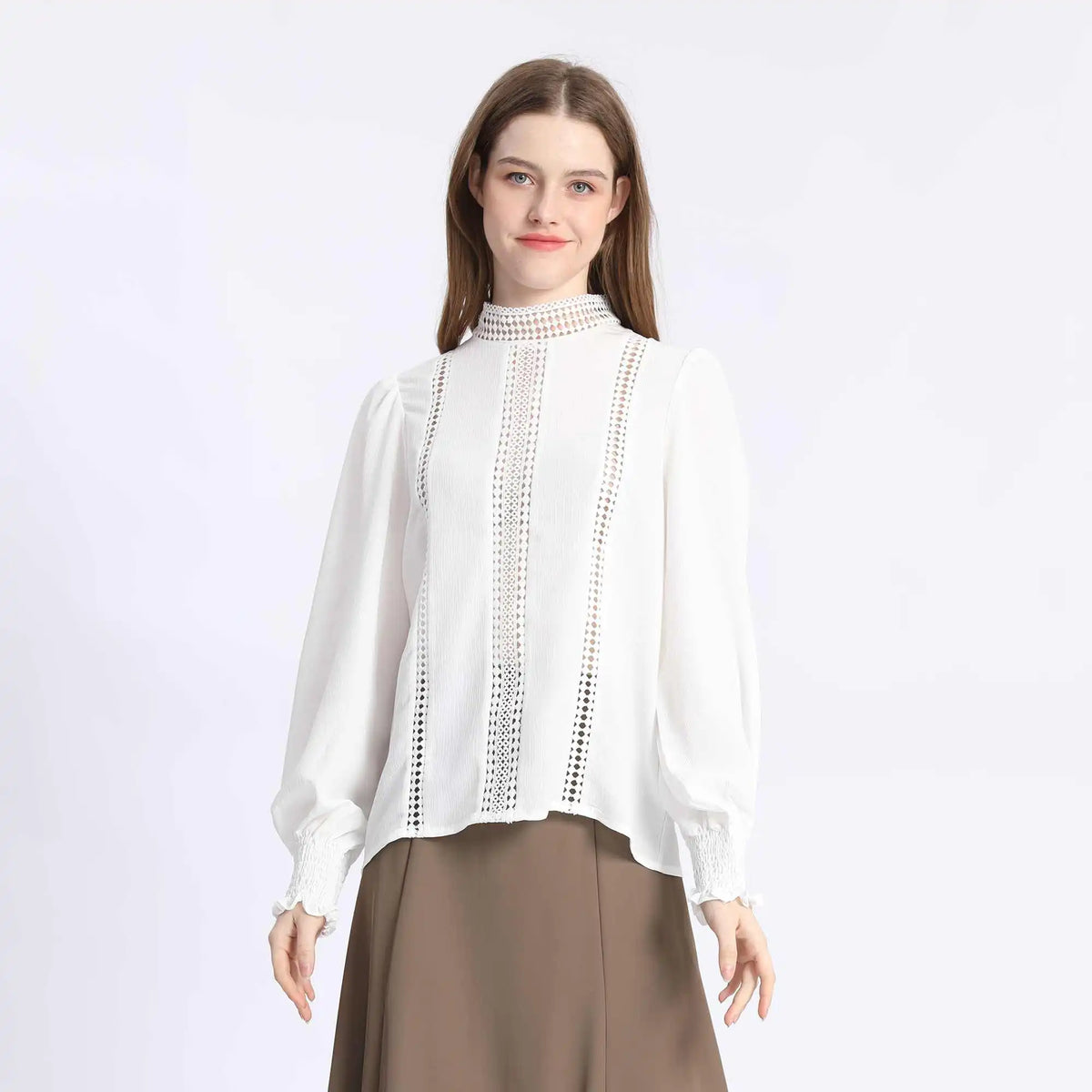 laced Fashion Blouse For Women S White S,58.5,100,65.5, Image