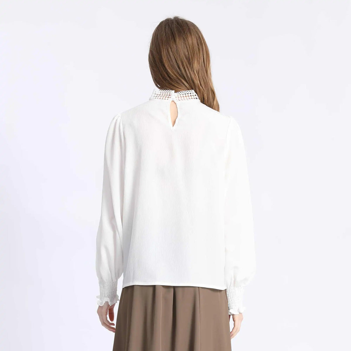 laced Fashion Blouse For Women M White M,59.7,104,66.5, Image