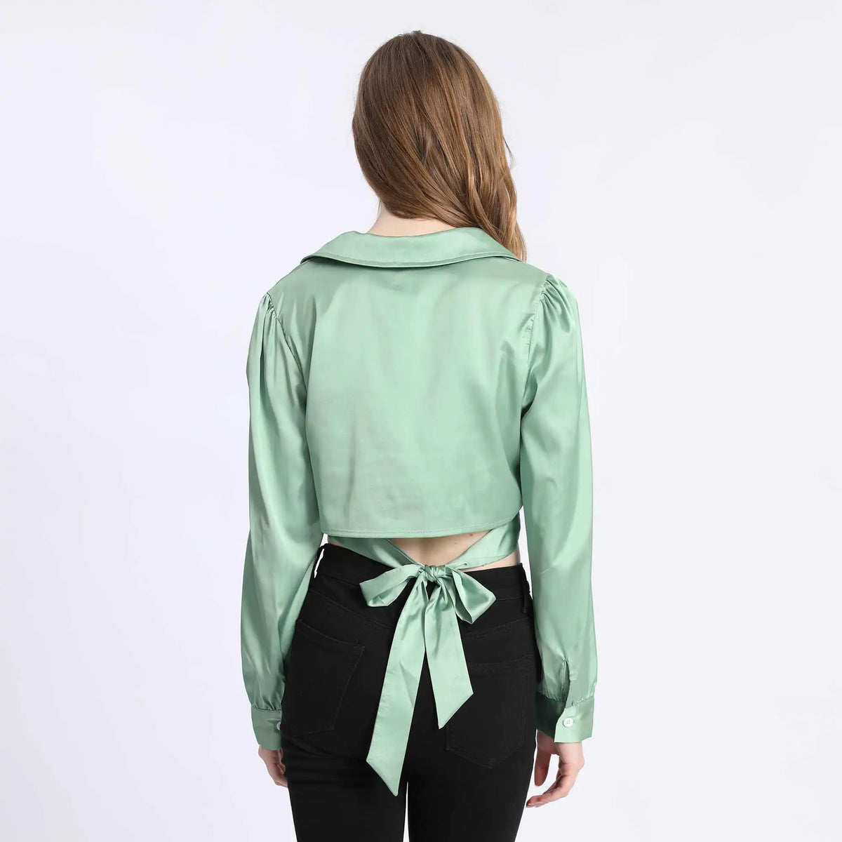 Plain Fashion Blouse For Women M Green M,39,95,60.5,84 Image