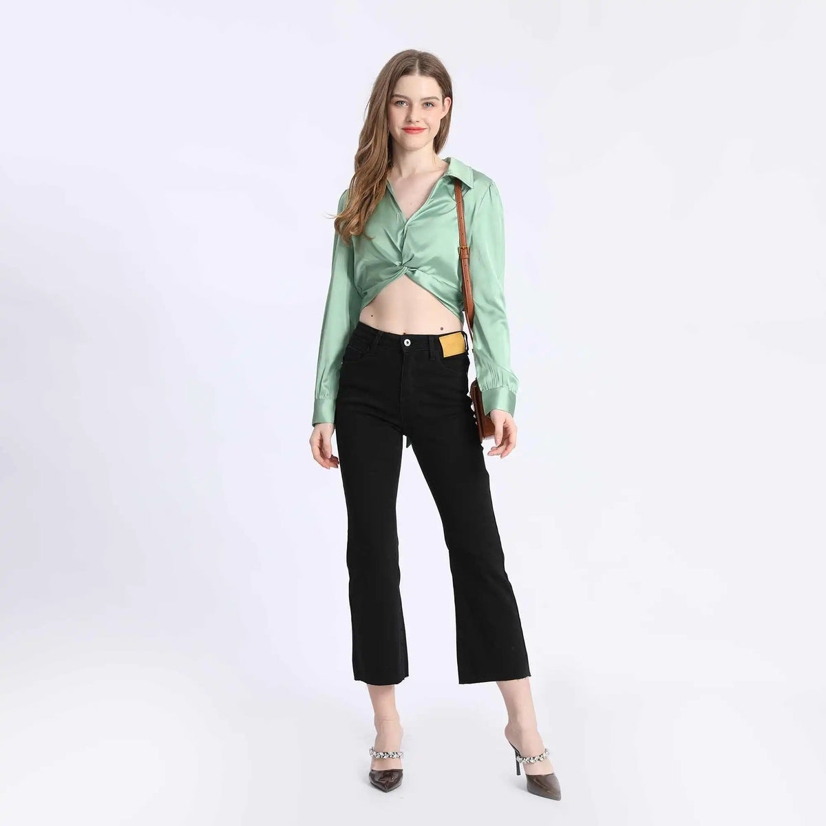 Plain Fashion Blouse For Women L Green L,40,99,61.5,88 Image