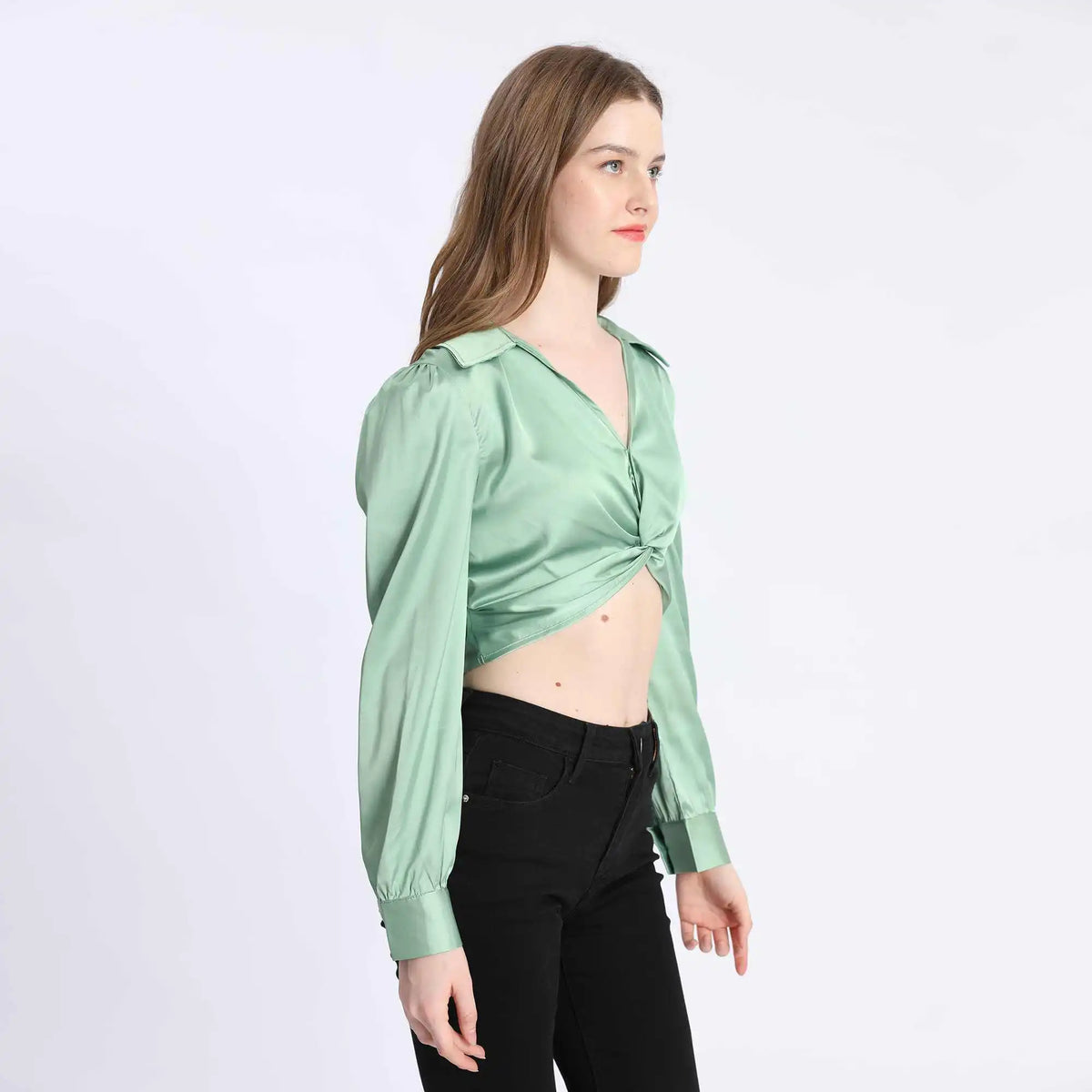 Plain Fashion Blouse For Women XL Green XL,41,103,62.5,92 Image