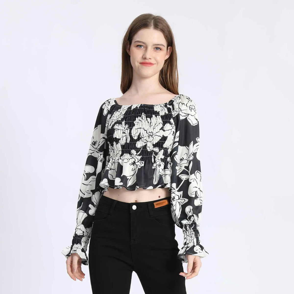 Floral Fashion Blouse For Women S Black Flower S,58,60,63, Image