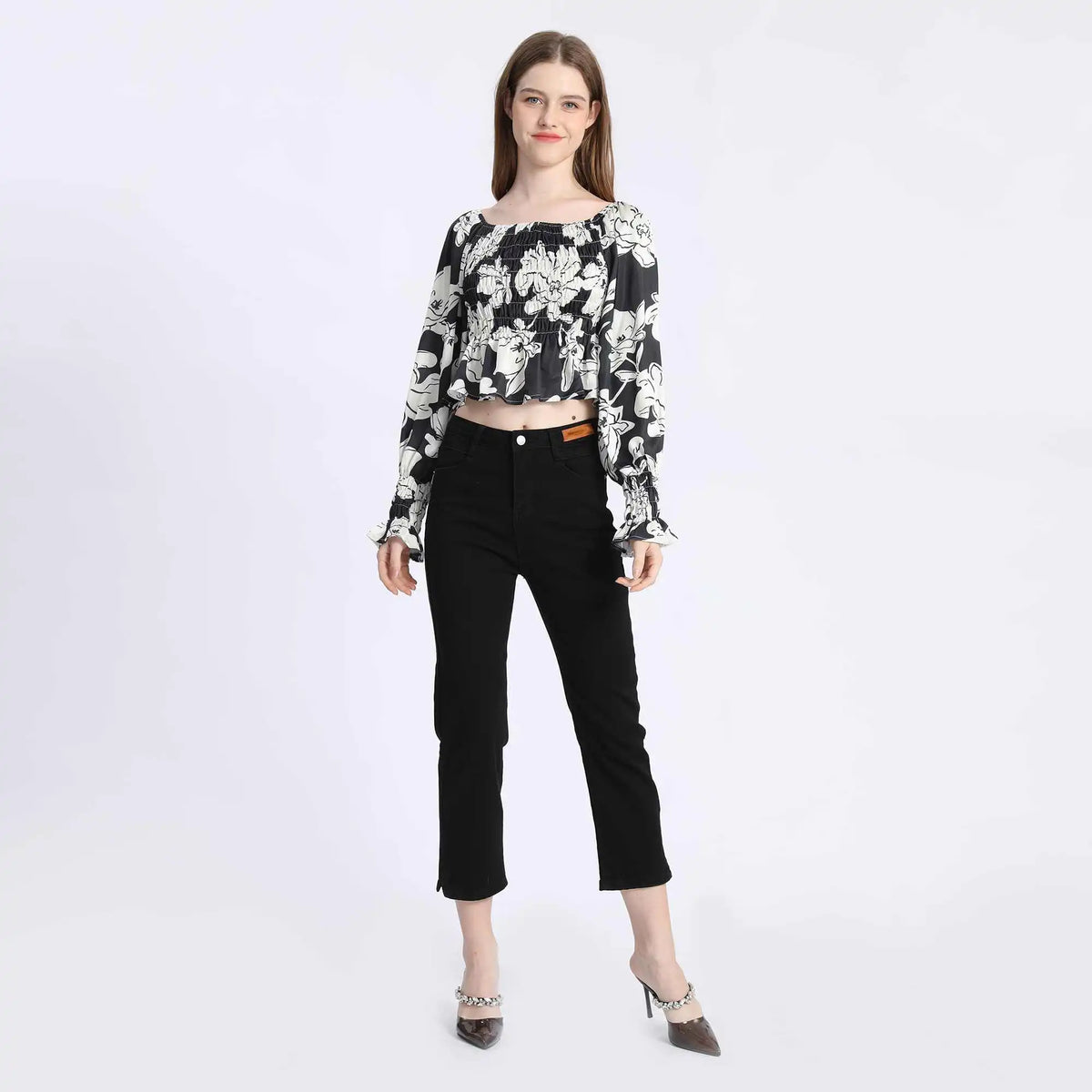 Floral Fashion Blouse For Women L Black Flower L,60,68,65, Image