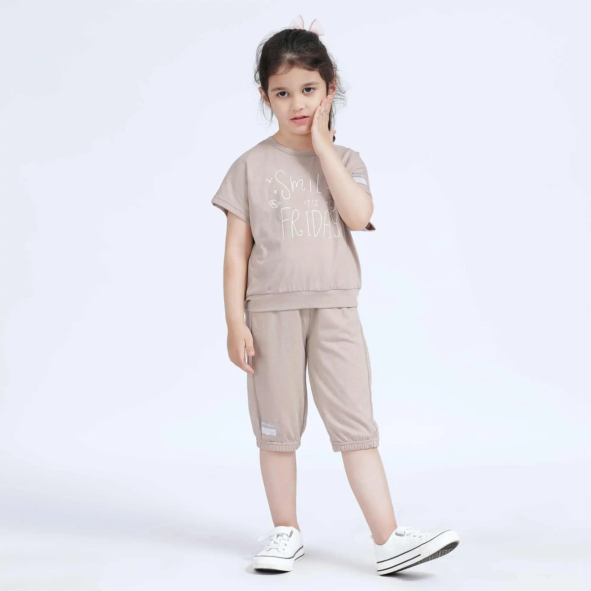 Printed Basic T.Shirt For Girls 140 | 8-9Y Beige 140 | 8-9Y,51.5,87.6,23, Image