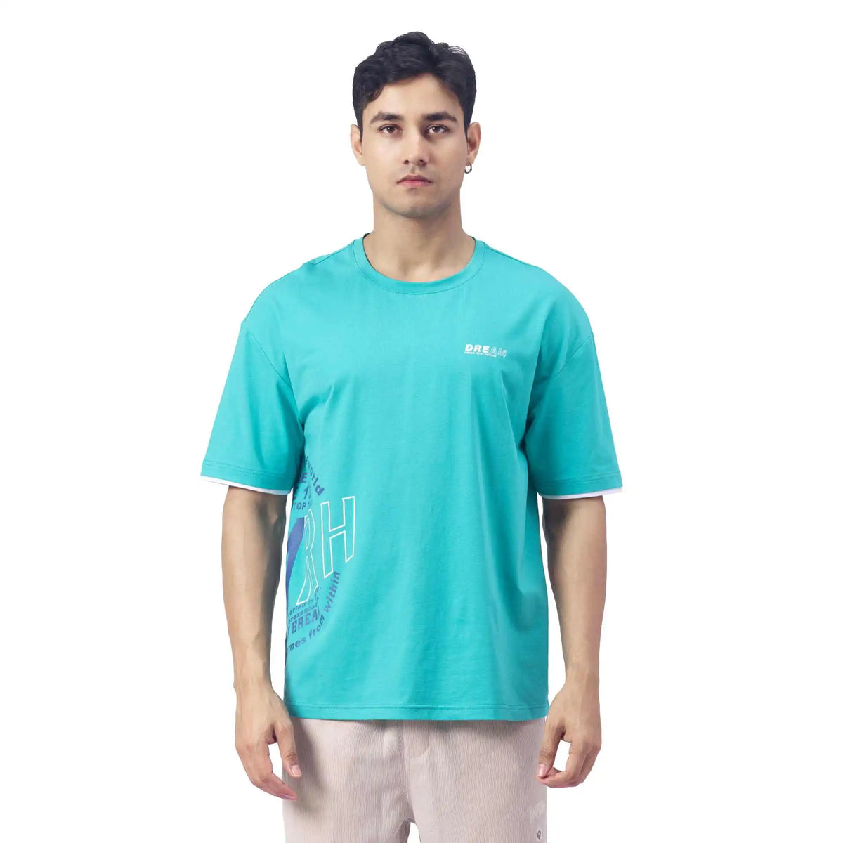 Printed Causal T.Shirt For Men S Blue Green S,70.5,110,23, Image