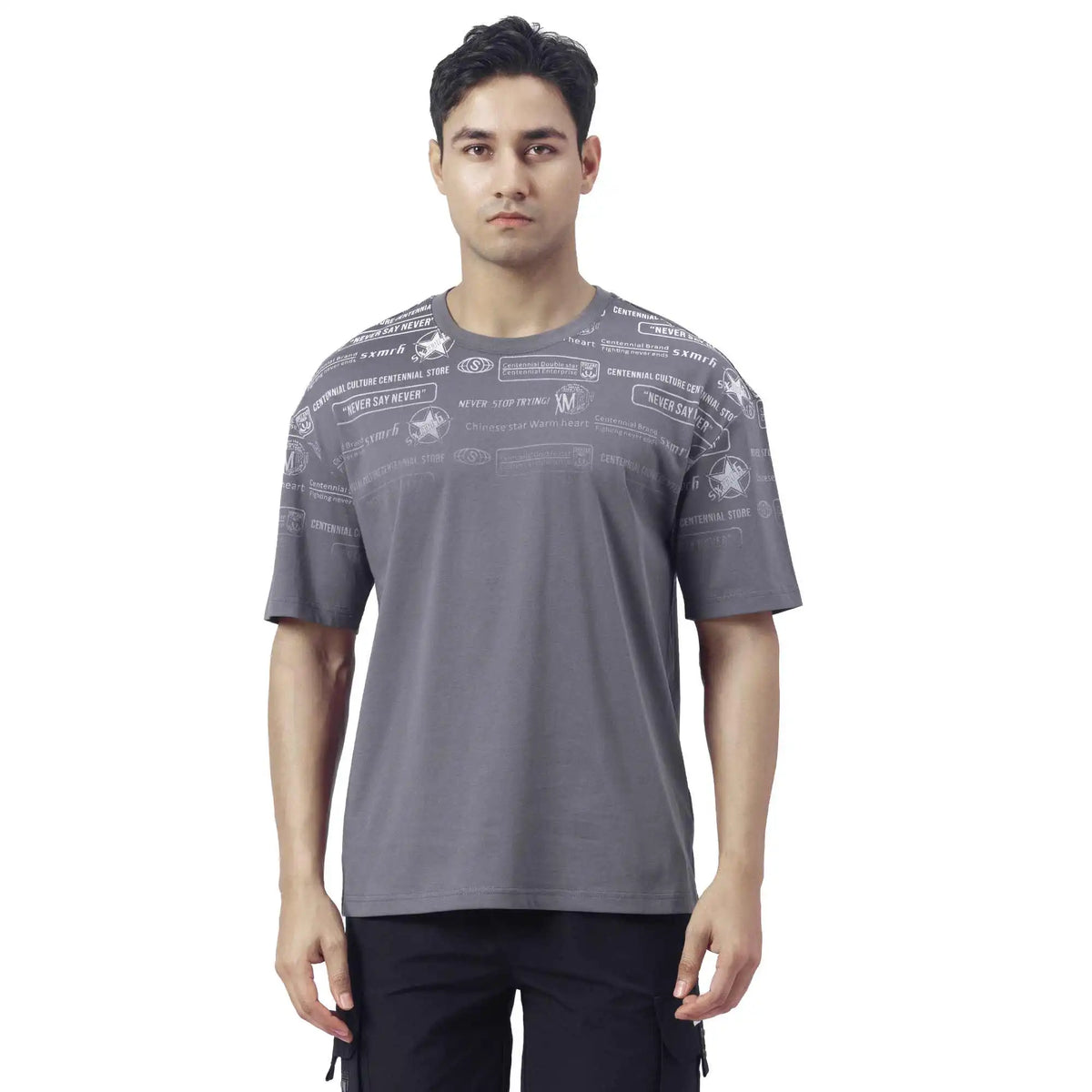 Printed Causal T.Shirt For Men S Dark Gray S,70.5,110,23, Image