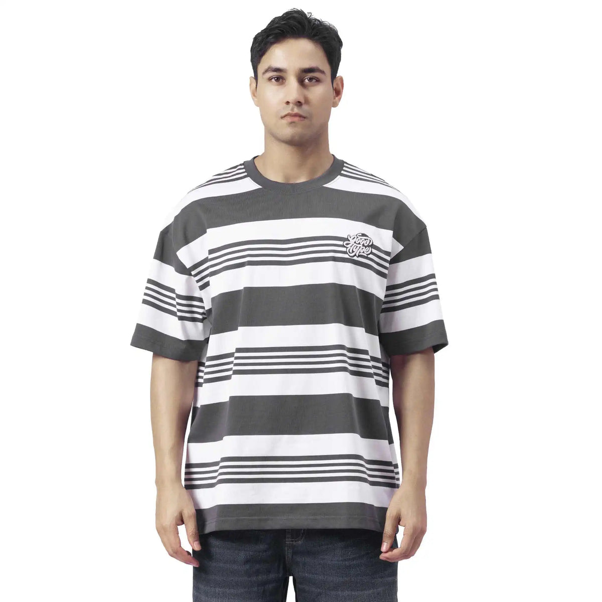 Striped Causal T.Shirt For Men S Dark Gray Stripes S,73,112,21.5, Image