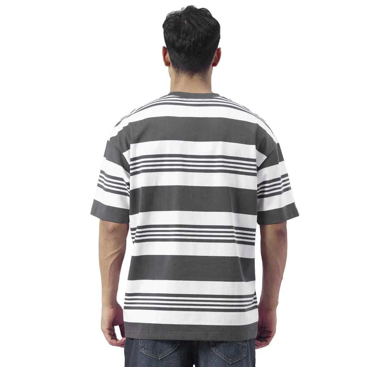 Striped Causal T.Shirt For Men M Dark Gray Stripes M,74,116,22, Image