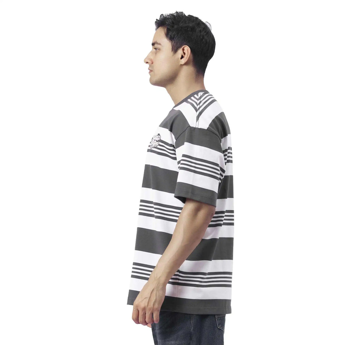 Striped Causal T.Shirt For Men XL Dark Gray Stripes XL,76,124,23, Image