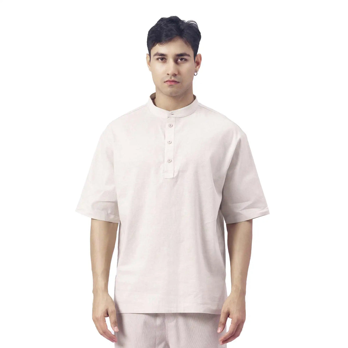 Plain Causal Blouse For Men S Beige S,68,108,25, Image