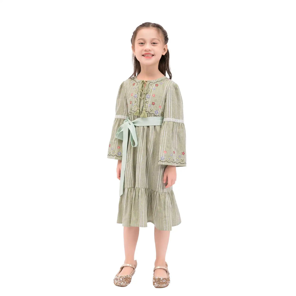 Striped Galabia For Girls 100 | 3Y Green Checks 100 | 3Y,66,60.5,32.5,39 Image