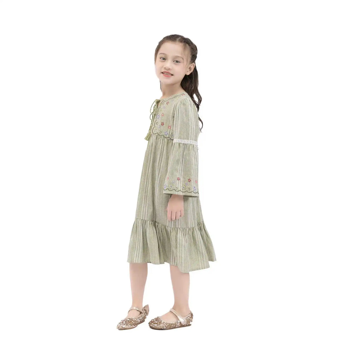 Striped Galabia For Girls 120 | 5-6Y Green Checks 120 | 5-6Y,82,69.5,39.5,41 Image