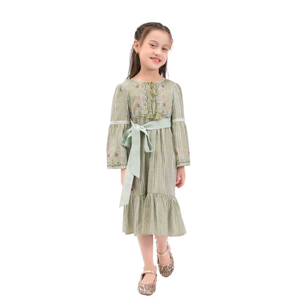 Striped Galabia For Girls 130 | 7-8Y Green Checks 130 | 7-8Y,90,74,43,42 Image