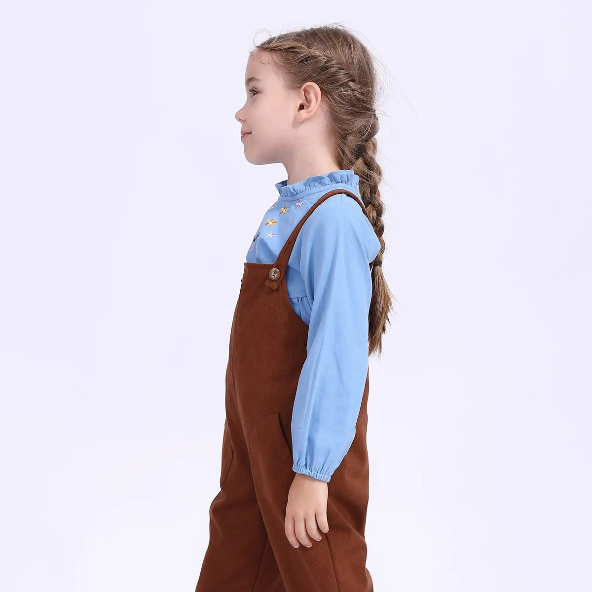 بلوزة بنمط الزهور بياقة بيتر بان واكمام طويلة بكشكشات للبنات