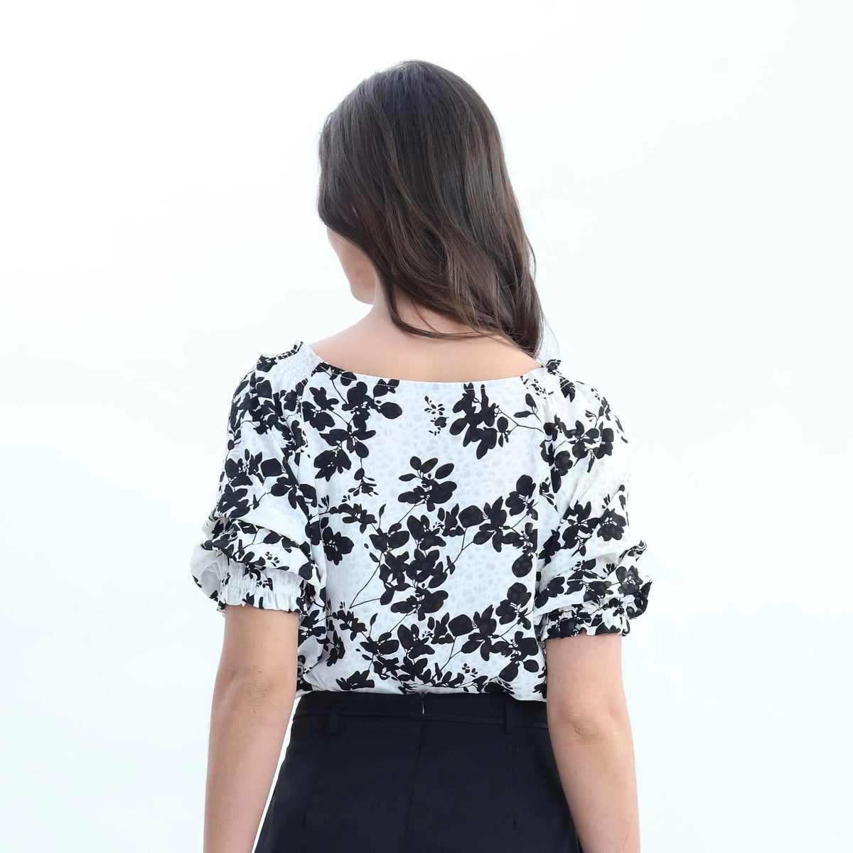 Leaves Elegant Blouse For Women L Black Flower L,57,106,33.1, Image