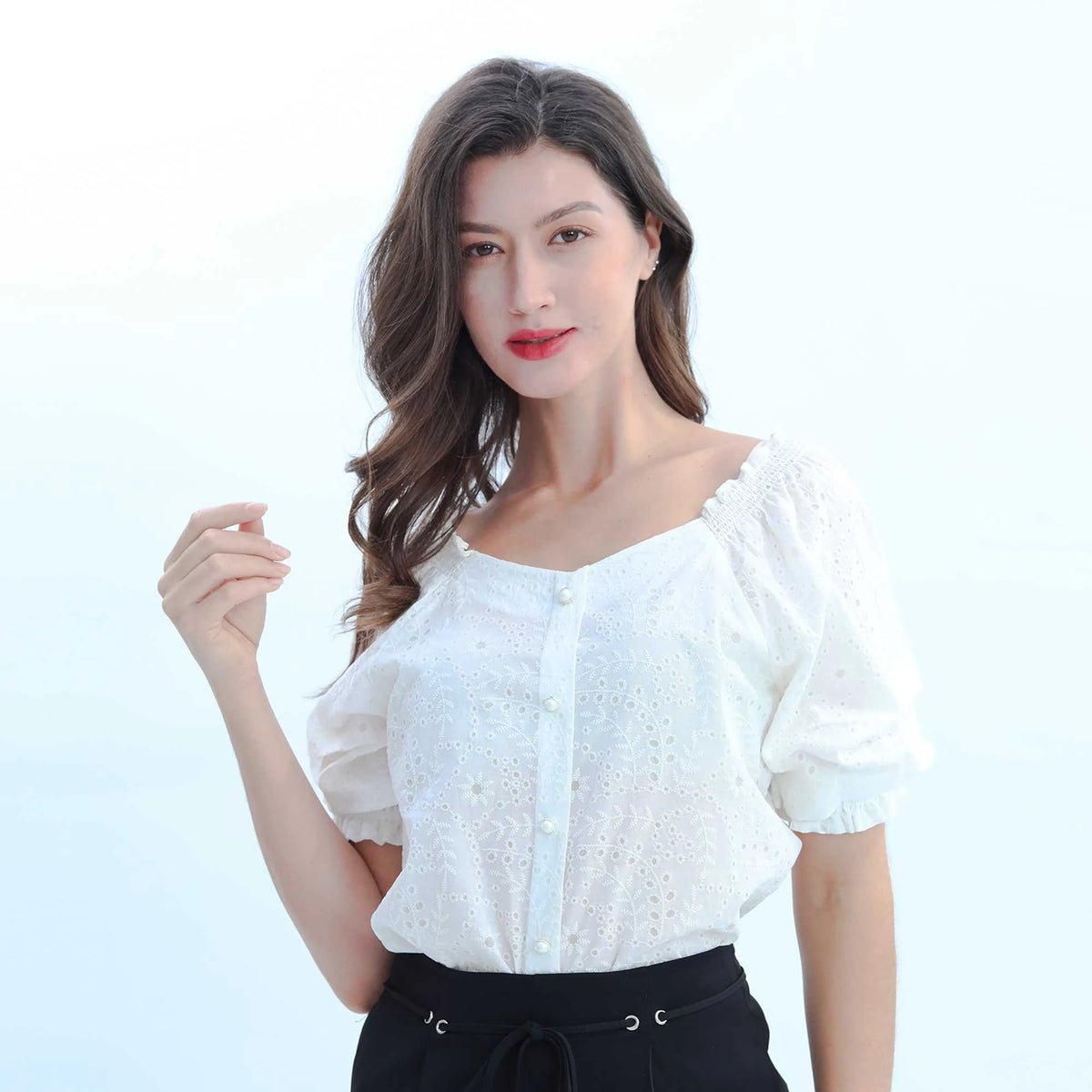 Floral Elegant Blouse For Women S White S,54.5,99,31.5, Image