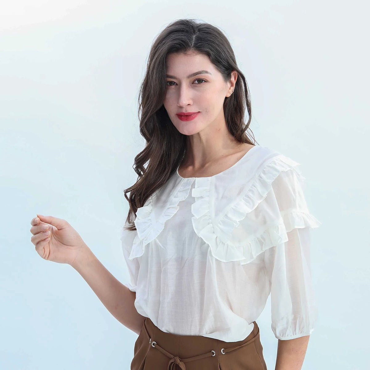 Plain Elegant Blouse For Women S Off White S,63,111,25, Image