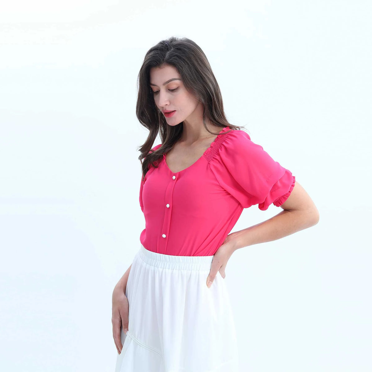 Plain Elegant Blouse For Women S Rose S,55,98,31.5, Image