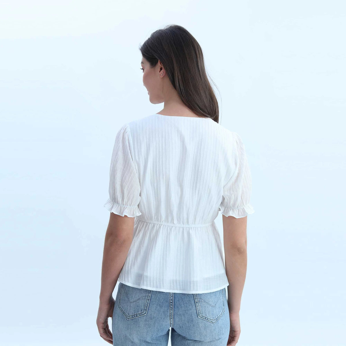 Plain Elegant Blouse For Women L White L,56,107,28.5,81.5 Image