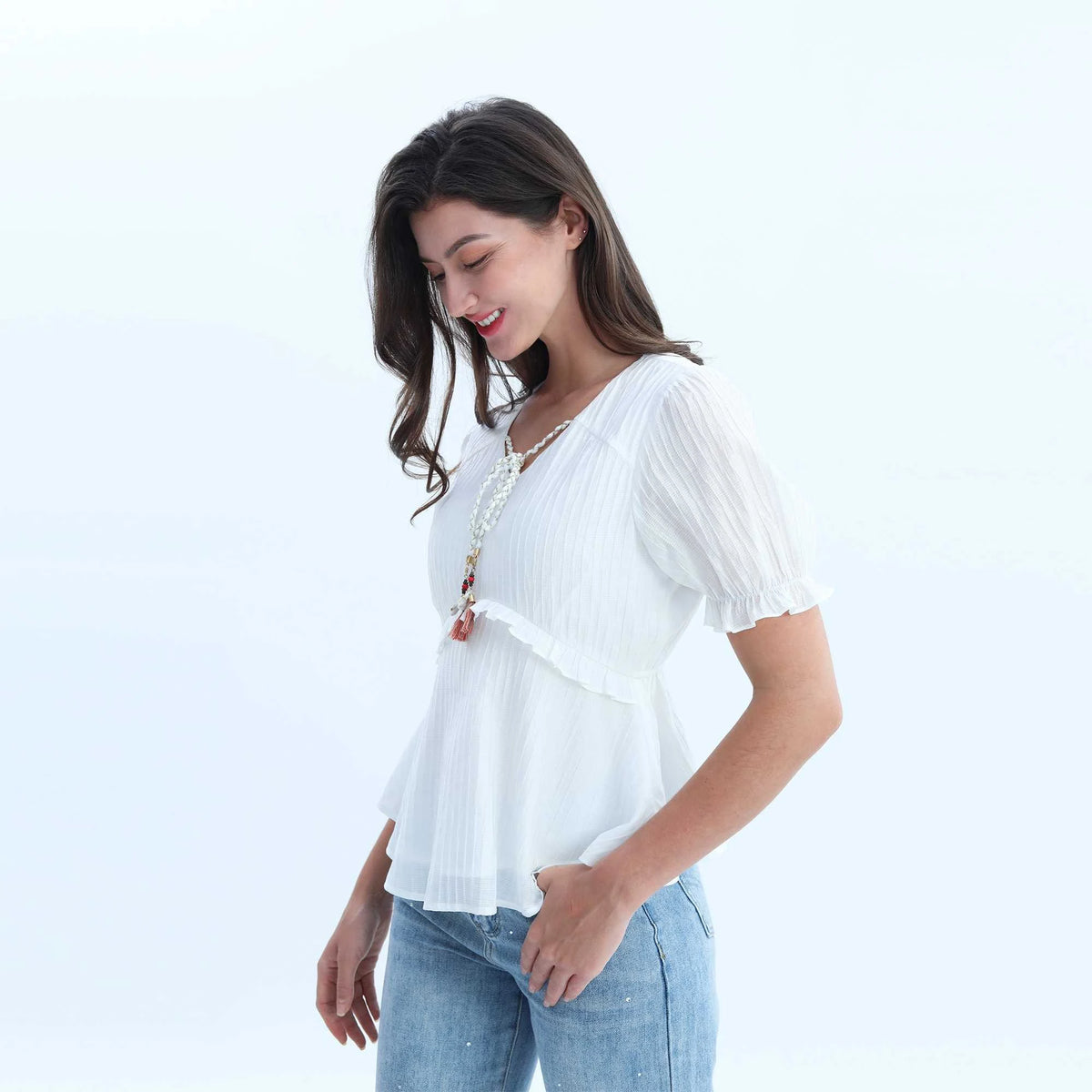 Plain Elegant Blouse For Women S White S,54,99,27.5,73.5 Image