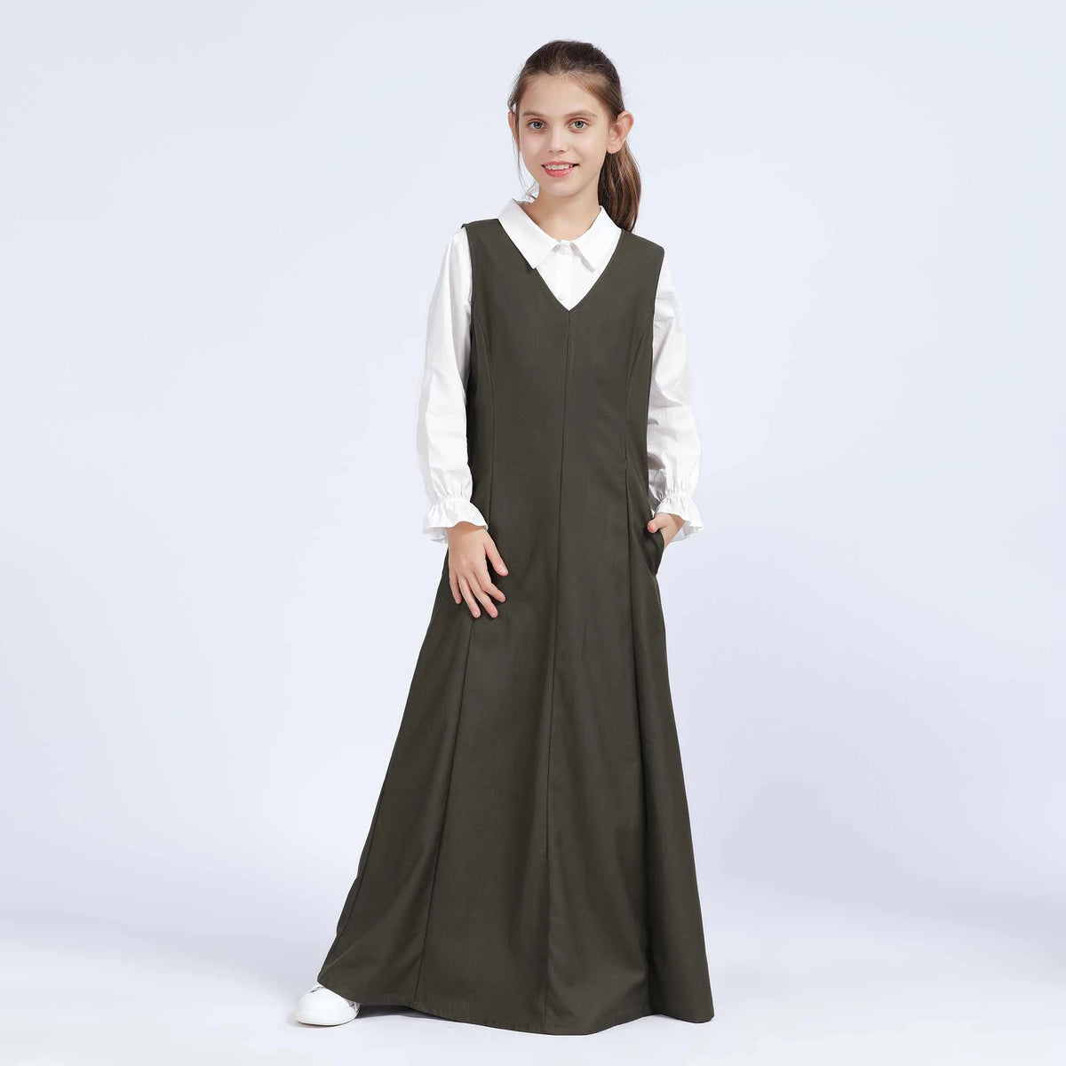 Plain Dress for Girls 48XL | 11-12 Y Army Green 48XL | 11-12 Y,122,95,,92 Image