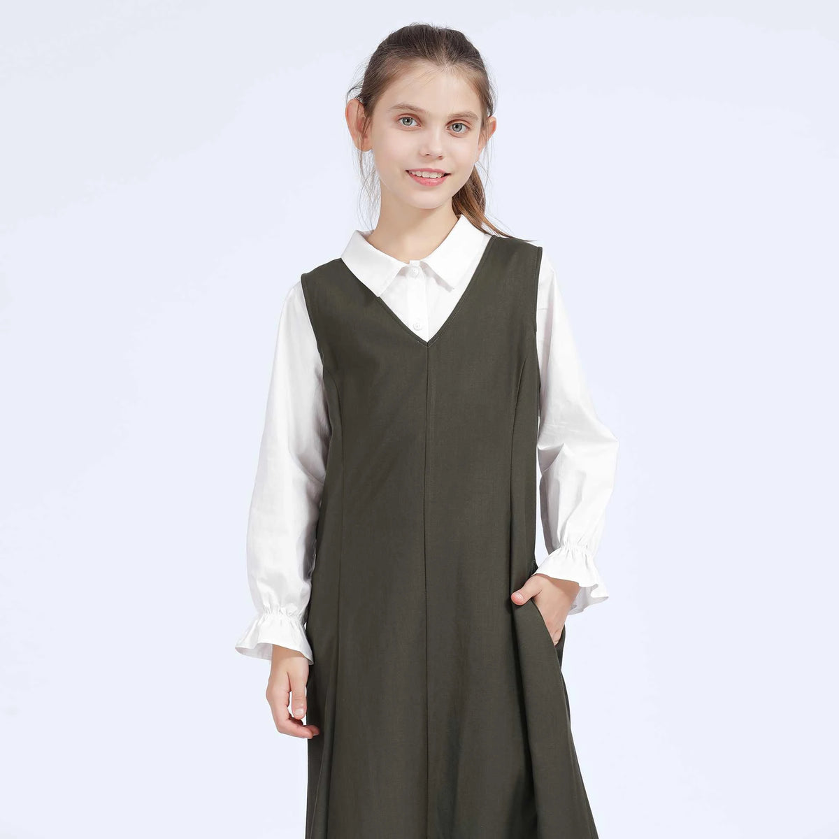 Plain Dress for Girls 48S | 11-12 Y Army Green 48S | 11-12 Y,122,83,,80 Image