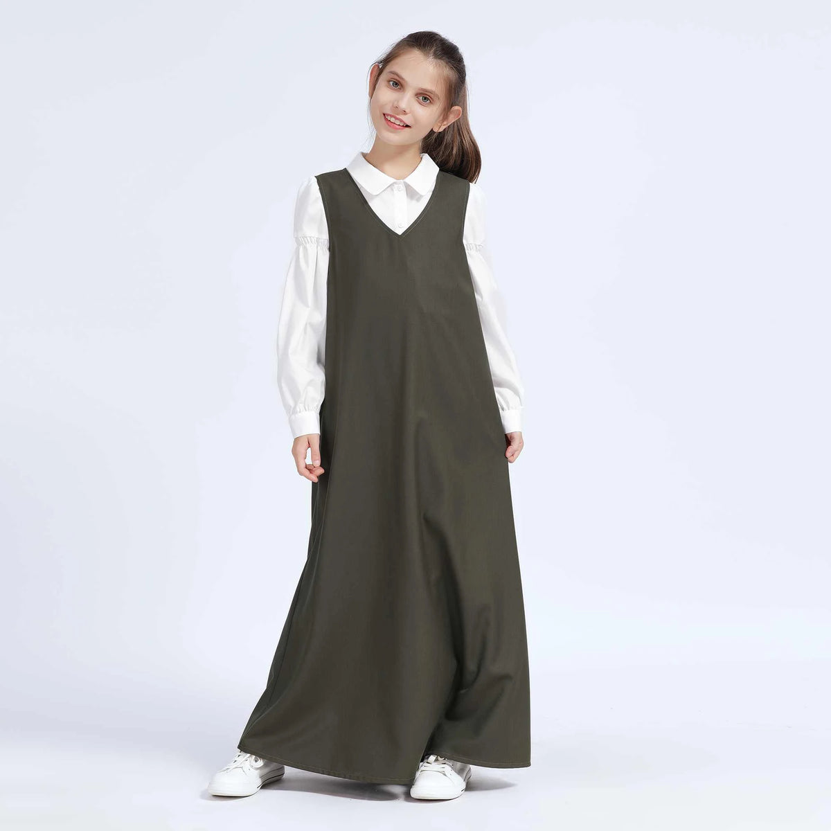 Plain Dress for Girls 50S | 12-13 Y Army Green 50S | 12-13 Y,127,83,, Image