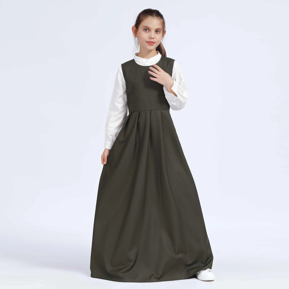 Plain Dress for Girls 52M | 13-14 Y Army Green 52M | 13-14 Y,132,85,,77 Image