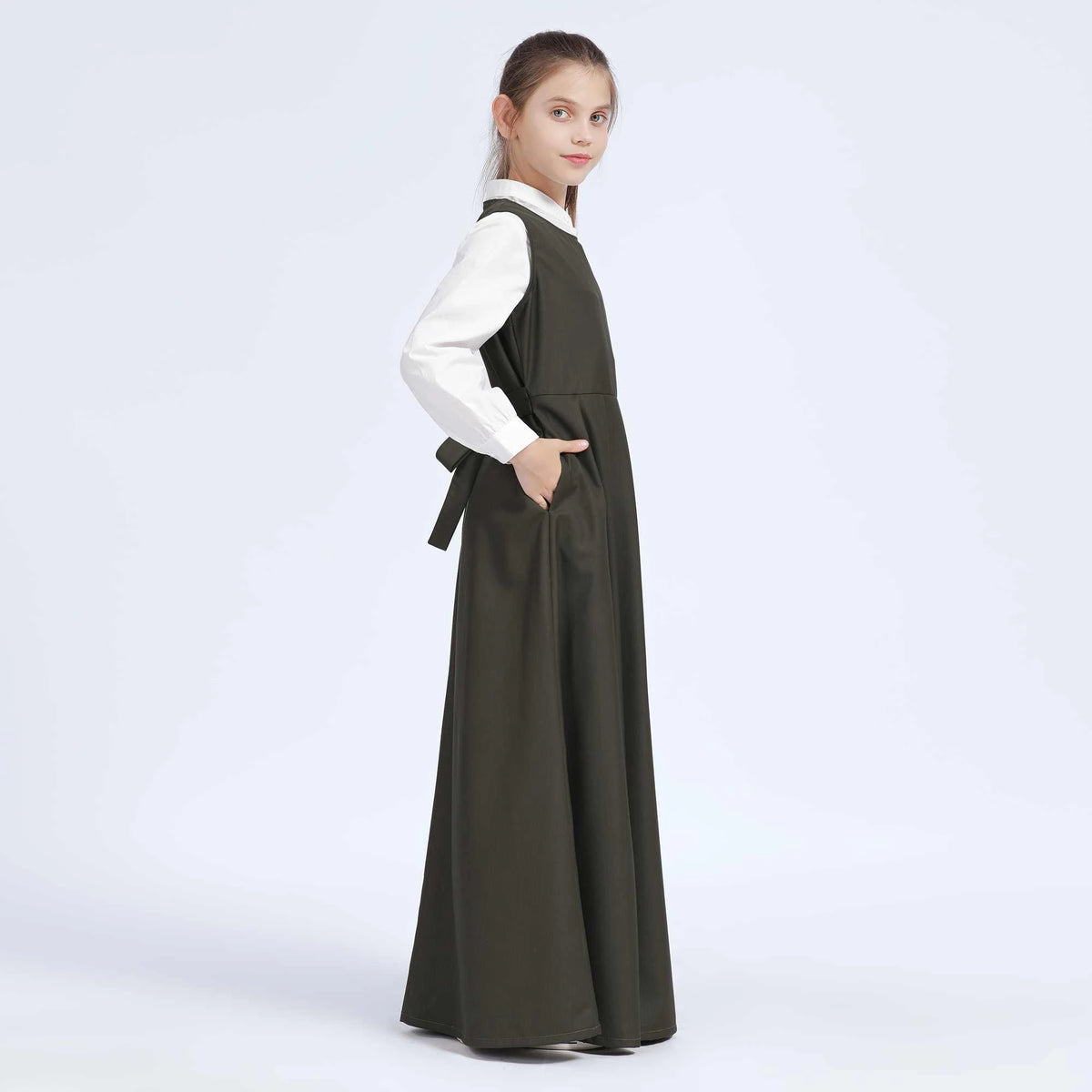 Plain Dress for Girls 50M | 12-13 Y Army Green 50M | 12-13 Y,127,85,,77 Image