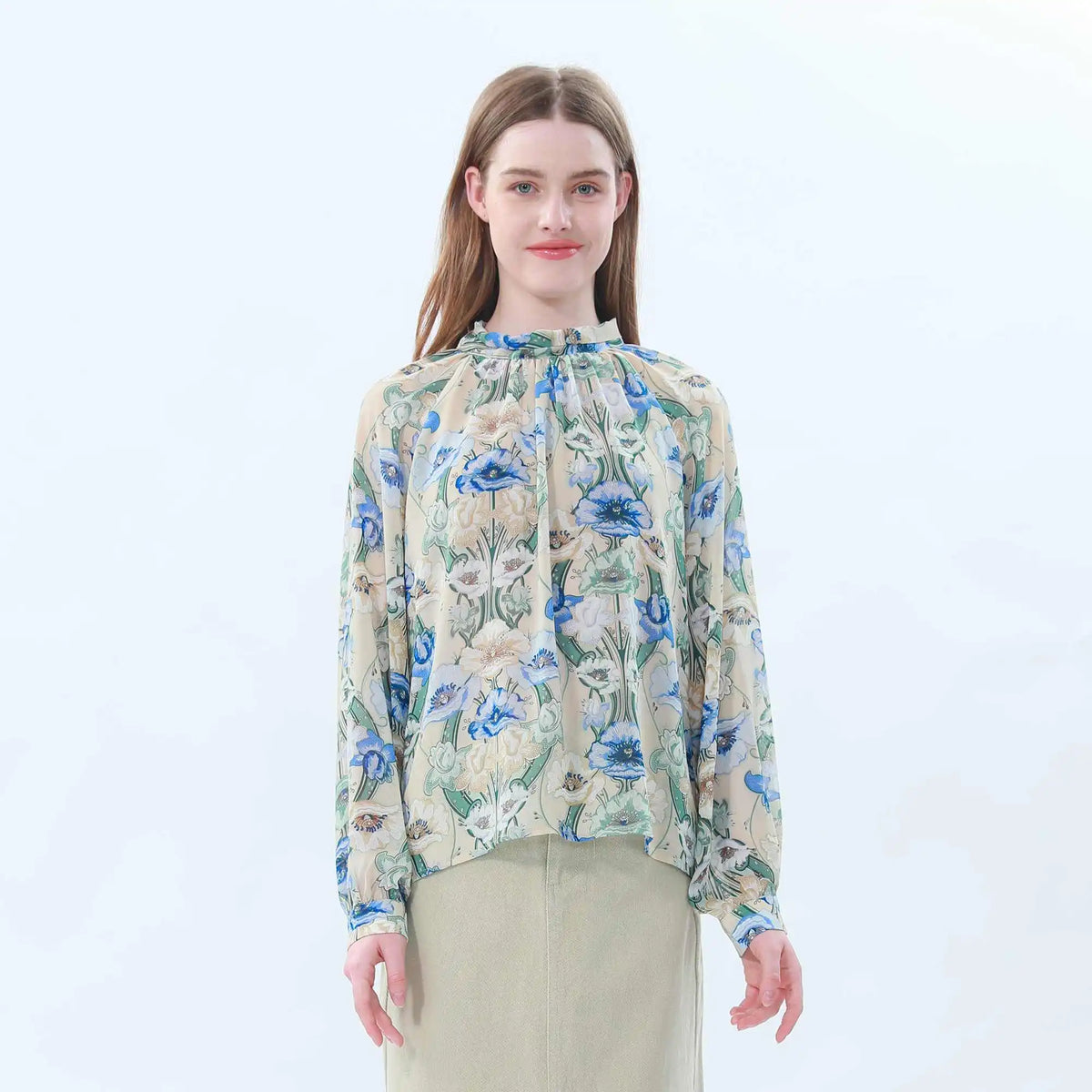 Floral Classic Blouse For Women Sky Blue Flower Image