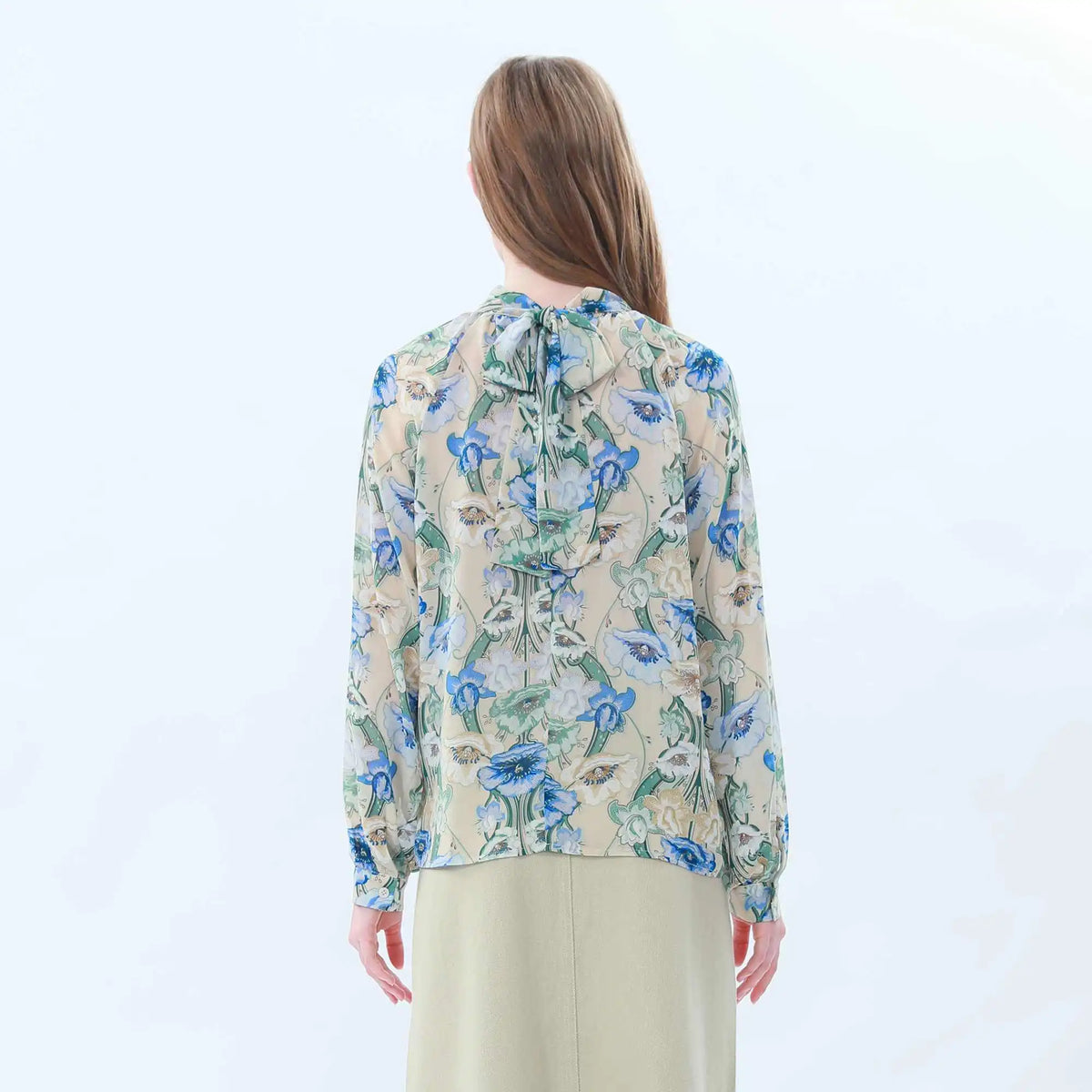 Floral Classic Blouse For Women M Sky Blue Flower M,59.5,108,70, Image