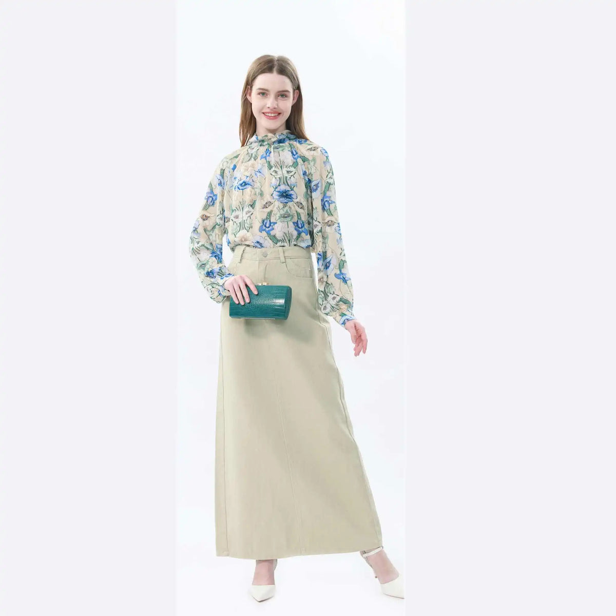 Floral Classic Blouse For Women L Sky Blue Flower L,61.5,112,71, Image