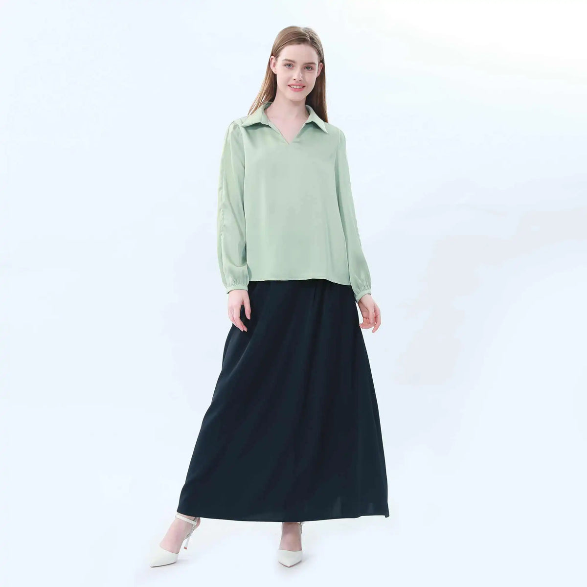 Plain Classic Blouse For Women XL Light Green XL,64,110,61, Image