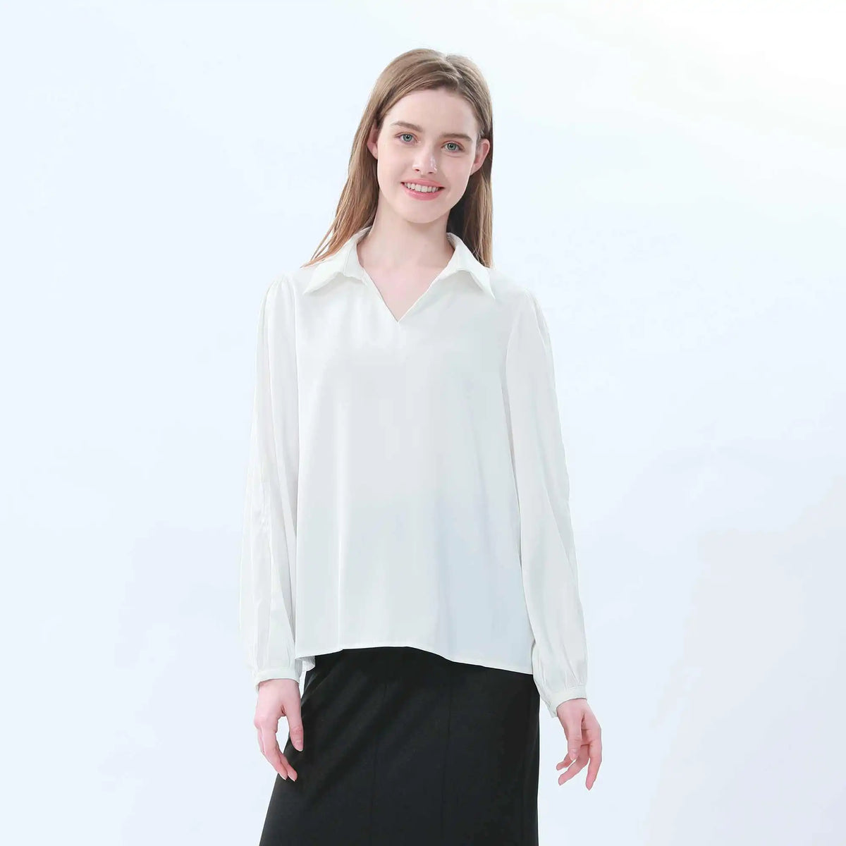 Plain Classic Blouse For Women L White L,64,106,61, Image