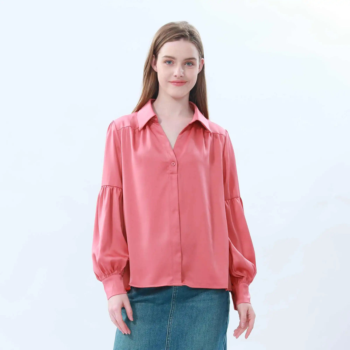 Plain Classic Blouse For Women S Watermelon Red S,61,99,62, Image