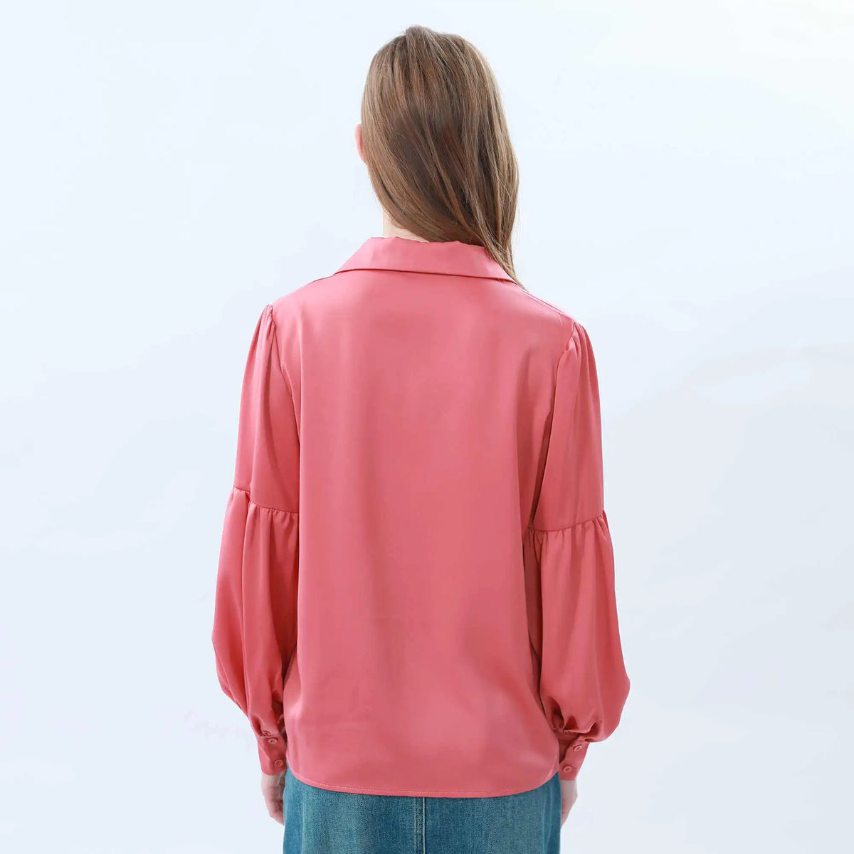 Plain Classic Blouse For Women L Watermelon Red L,63,107,63, Image