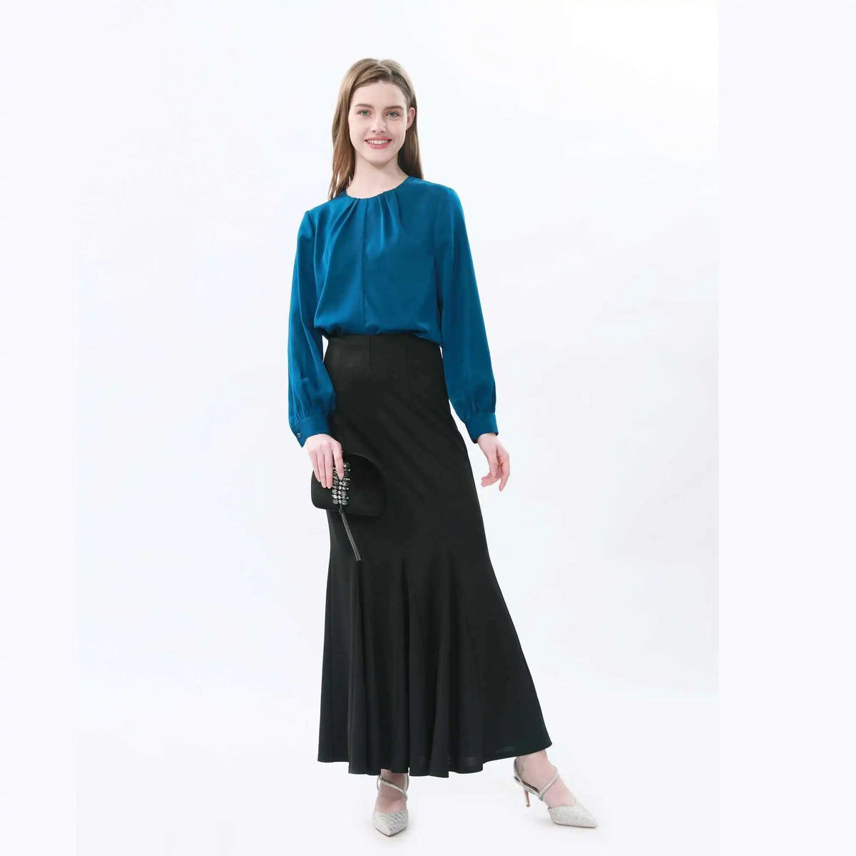 Plain Classic Blouse For Women 2XL Navy 2XL,65,112,59, Image