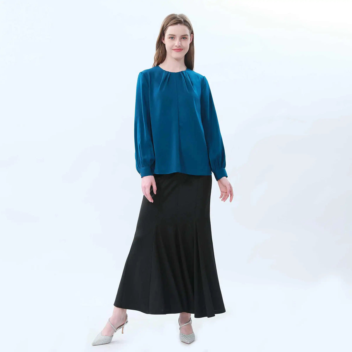 Plain Classic Blouse For Women S Dark Green S,62,96,58, Image