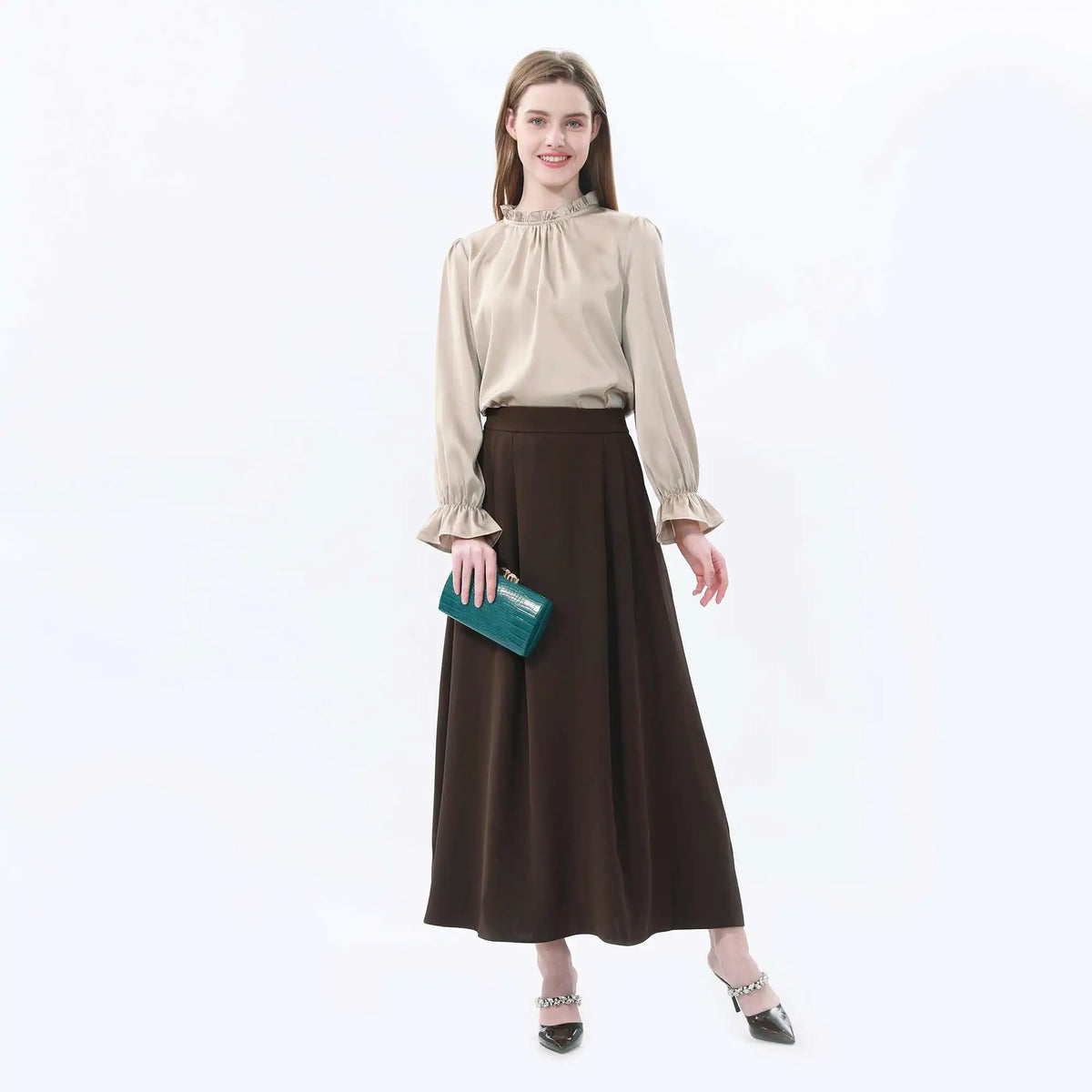 Plain Classic Blouse For Women M Khaki M,60,100,60, Image