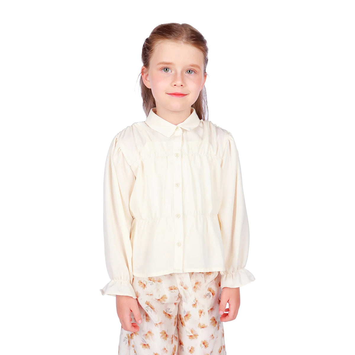 Plain Classic Shirt for Girls Beige Image