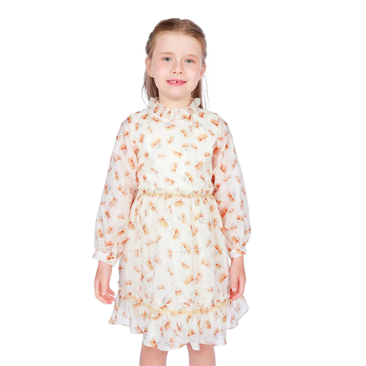 Floral Classic Dress for Girls Beige Image